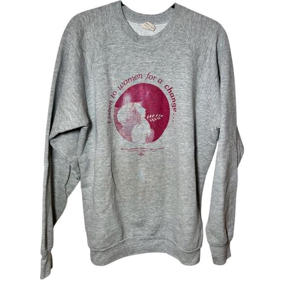 Vintage 90s Fruit Of The Look Listen To Women Gray Crewneck Sweatshirt XL - Picture 1 of 4